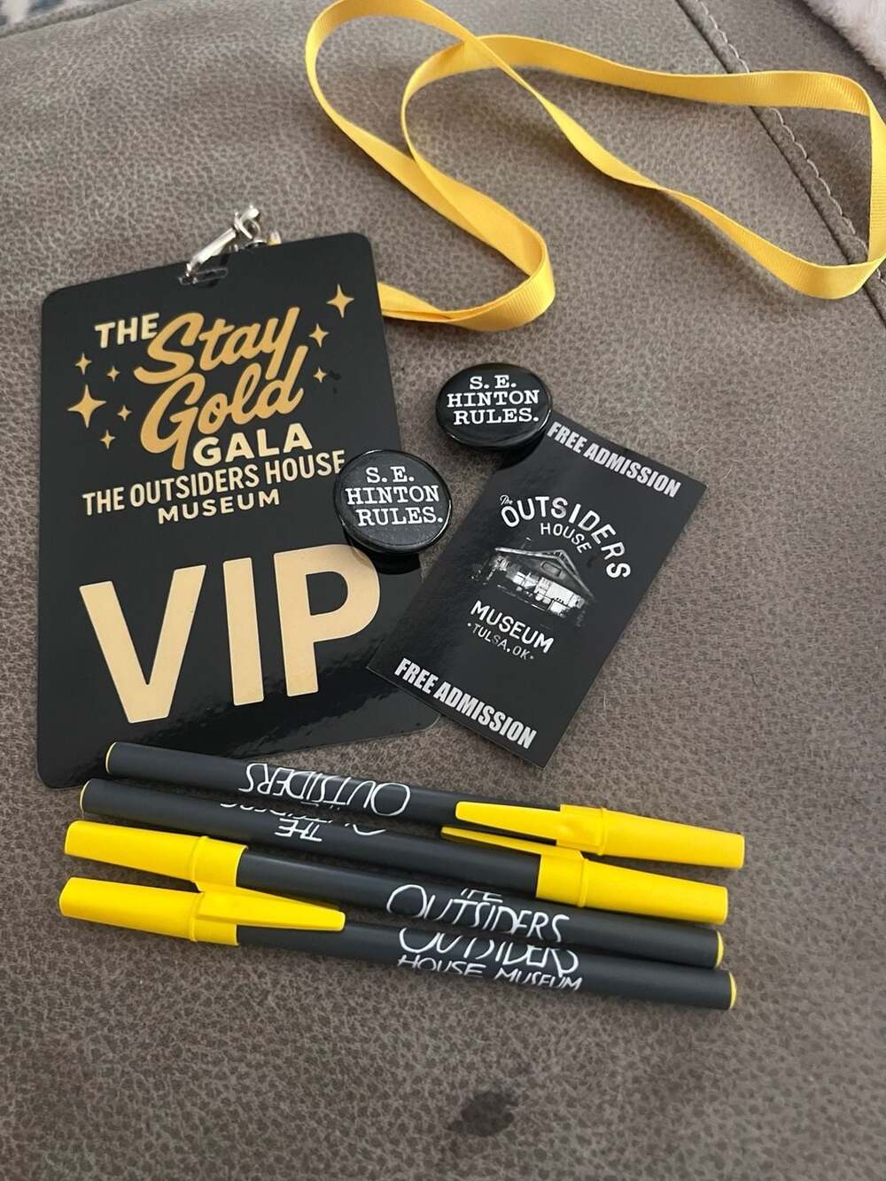 The Outsiders House Museum Stay Gold Gala VIP Lanyard Badge Pins and Pens